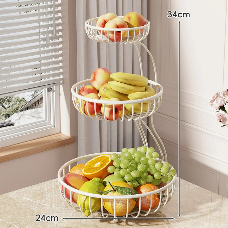 Fruit Bowl Stand Tiered Open-Wire Space-Saving Metal