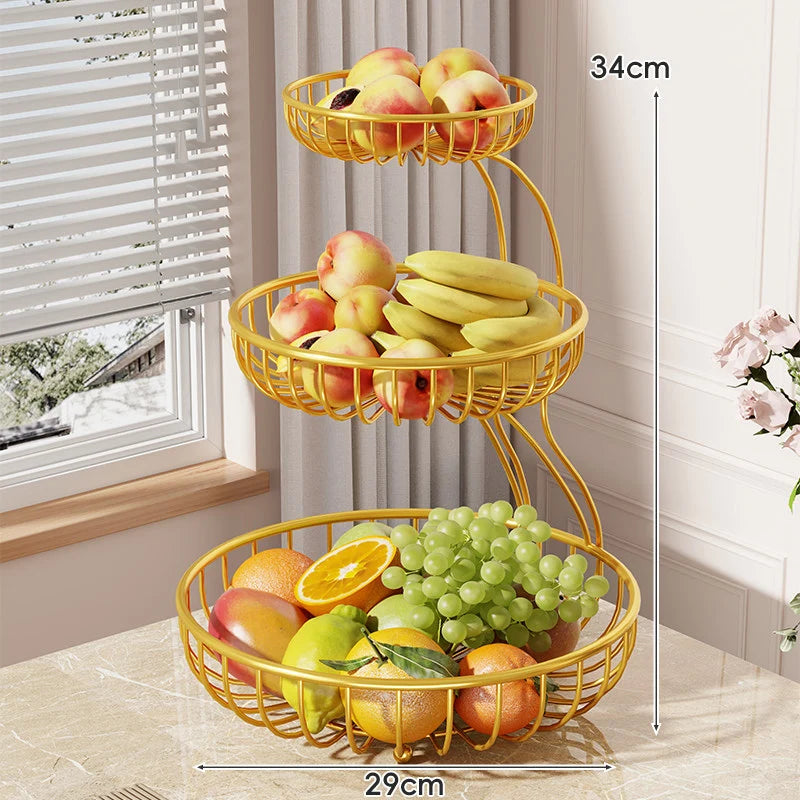 Fruit Bowl Stand Tiered Open-Wire Space-Saving Metal