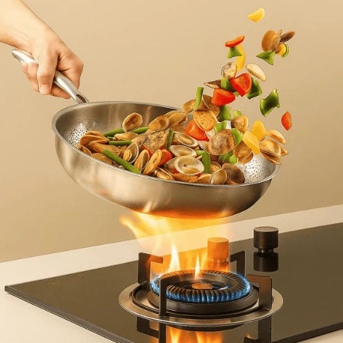 Frying Pan 304 Stainless Steel Uncoated Induction-Compatible