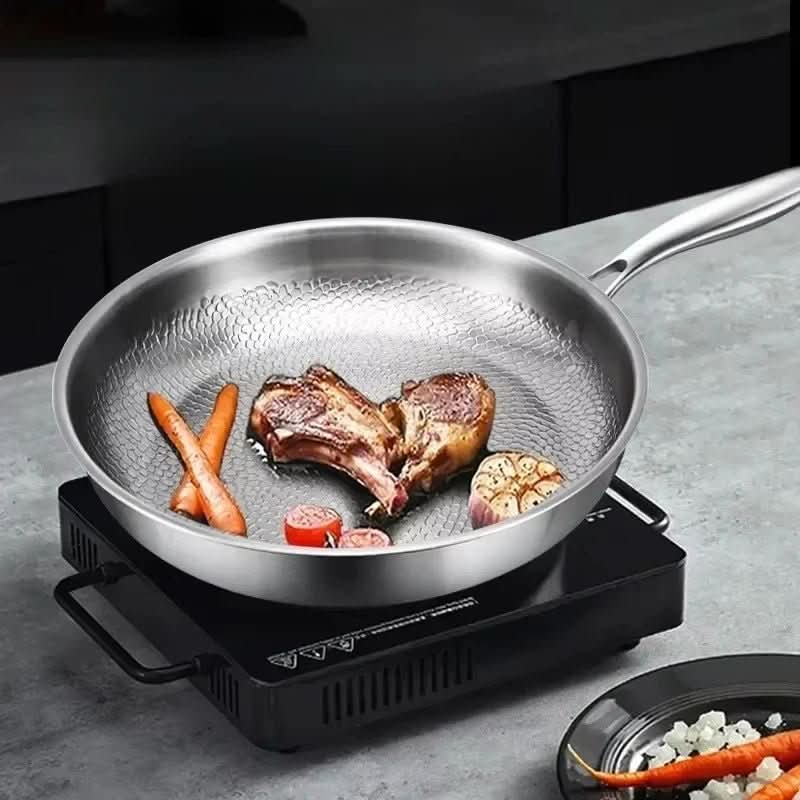 Frying Pan Hammered Stainless Steel Non-Stick Induction-Ready