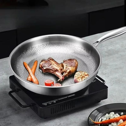 Frying Pan Hammered Stainless Steel Non-Stick Induction-Ready
