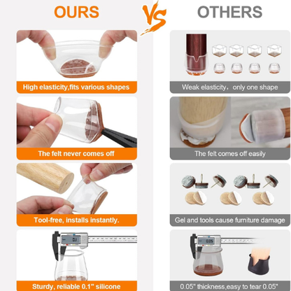 Furniture Leg Protectors Clear Stretch Silicone Felt Pads