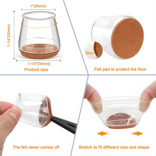 Furniture Leg Protectors Clear Stretch Silicone Felt Pads