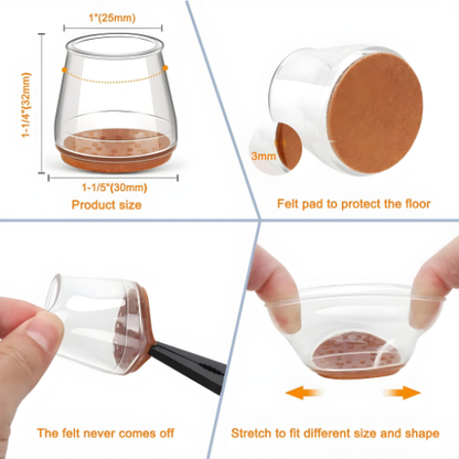Furniture Leg Protectors Clear Stretch Silicone Felt Pads
