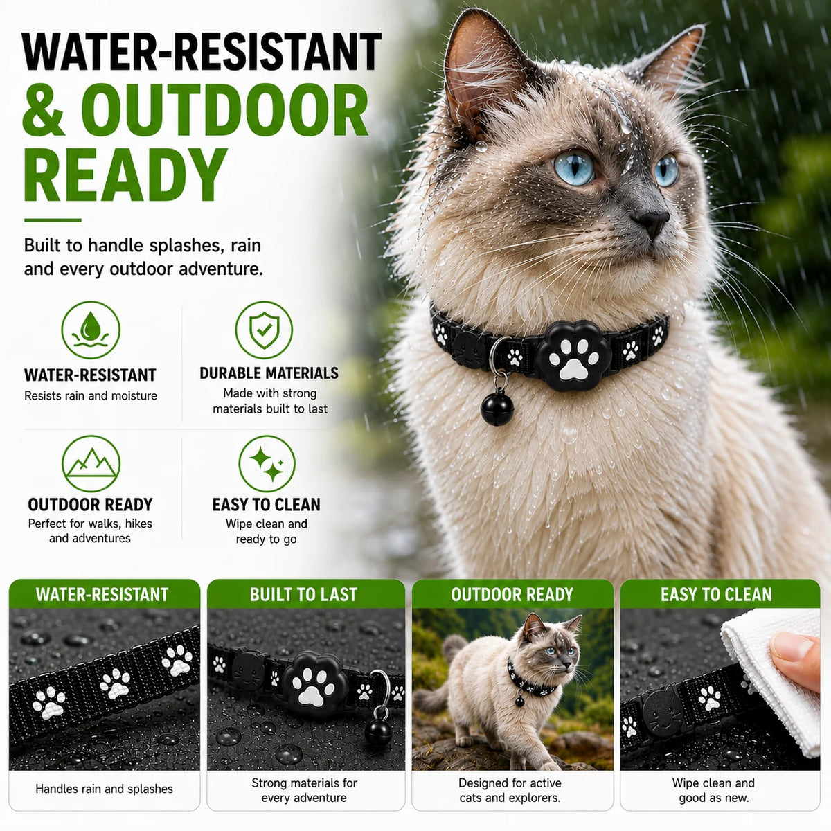 GPS Cat Collar Real-Time GPS Reflective Water-Resistant Silicone