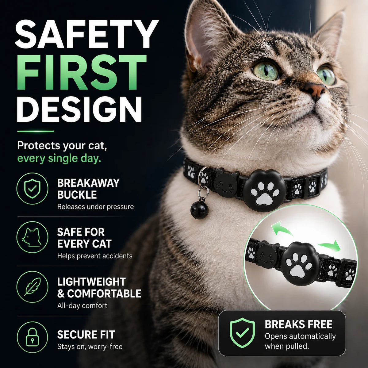 GPS Cat Collar Real-Time GPS Reflective Water-Resistant Silicone