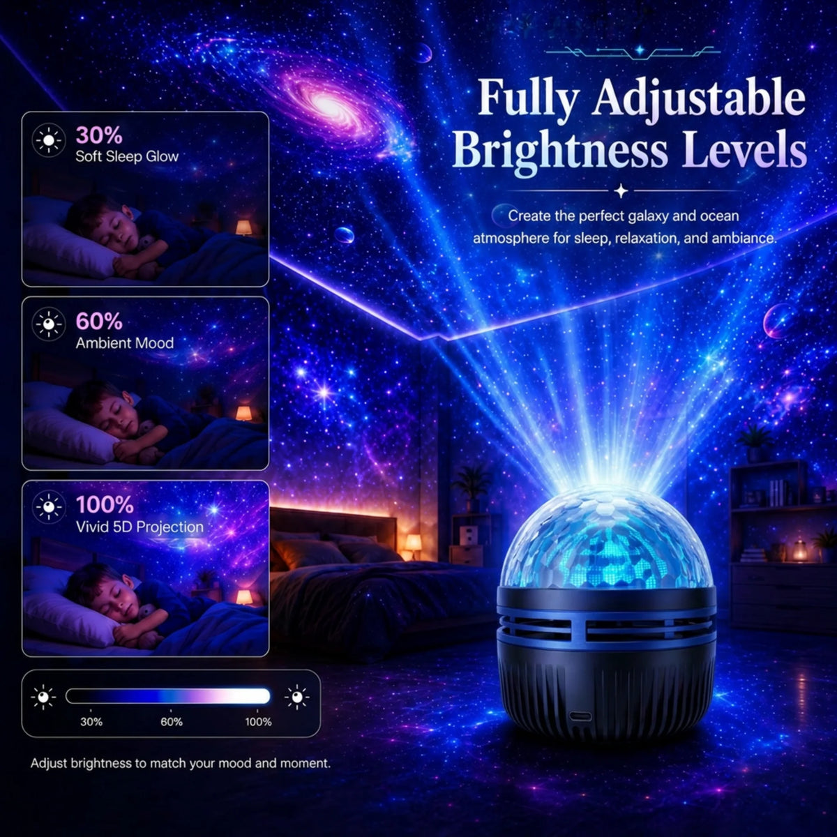 Galaxy Projector Night Light Dynamic Effects 360° Gooseneck