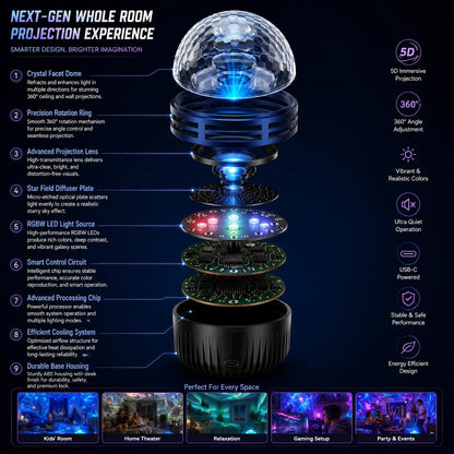 Galaxy Projector Night Light Dynamic Effects 360° Gooseneck