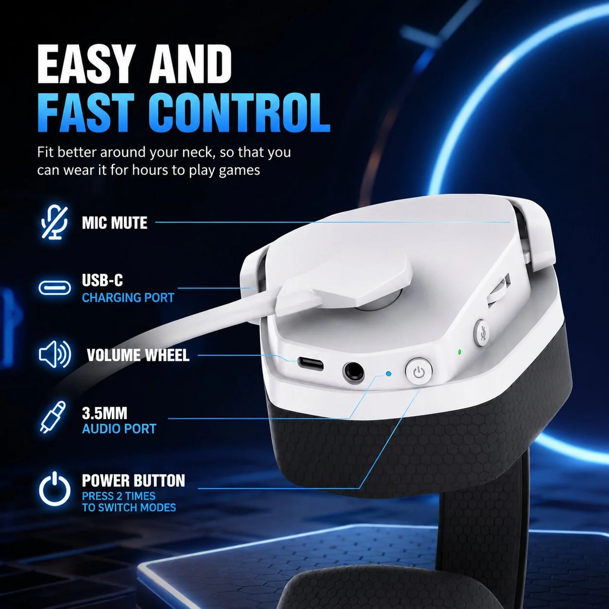 Gaming Headset Active Noise Cancellation Dual Wireless 100-Hour Battery