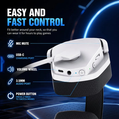 Gaming Headset Active Noise Cancellation Dual Wireless 100-Hour Battery