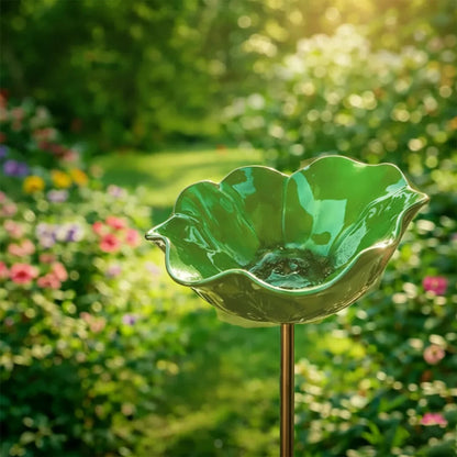 Garden Bird Bath Stake Poppy Flower Weather-Resistant Metal