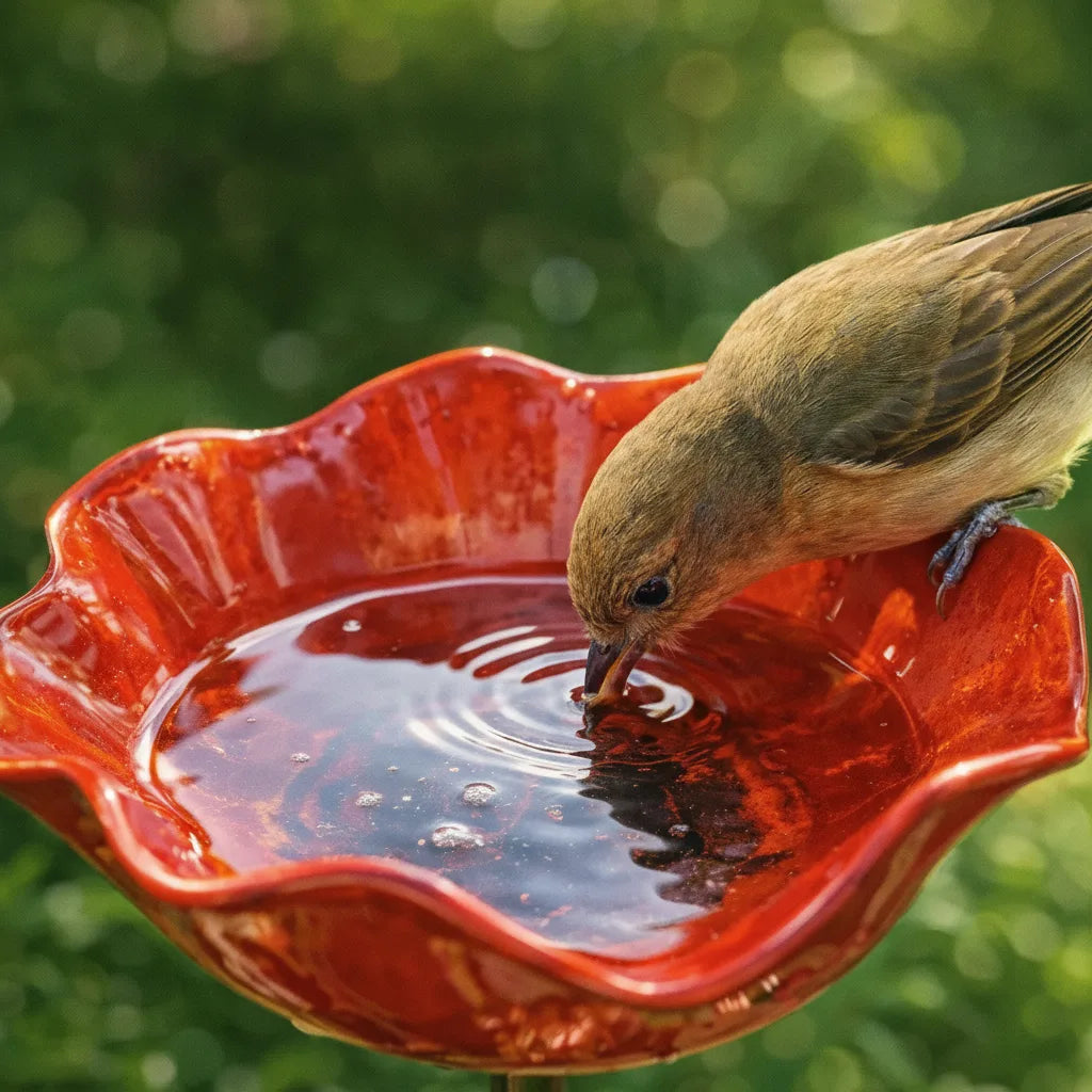 Garden Bird Bath Stake Poppy Flower Weather-Resistant Metal