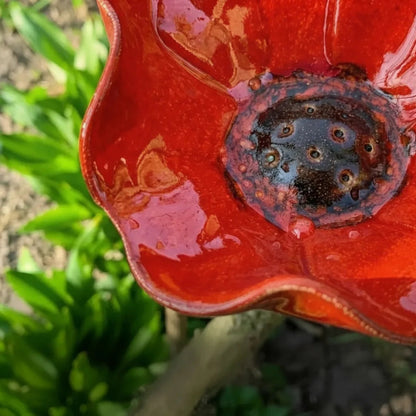 Garden Bird Bath Stake Poppy Flower Weather-Resistant Metal