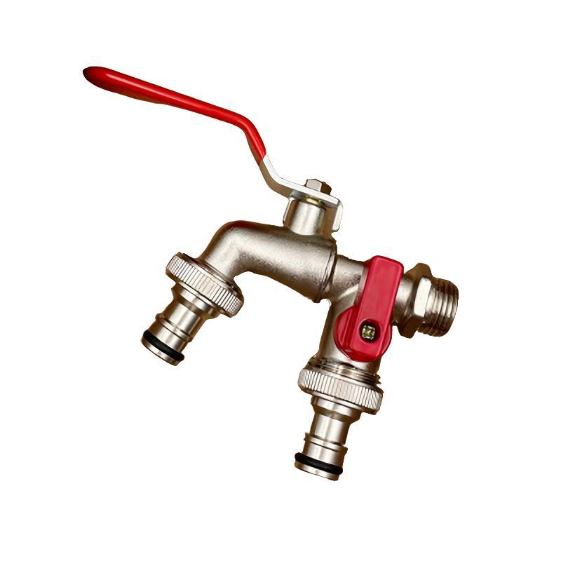 Garden Faucet Dual Independent Outlets Stainless Steel Quick-Connect