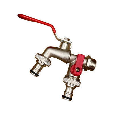 Garden Faucet Dual Independent Outlets Stainless Steel Quick-Connect