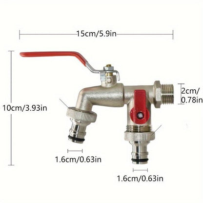 Garden Faucet Dual Independent Outlets Stainless Steel Quick-Connect