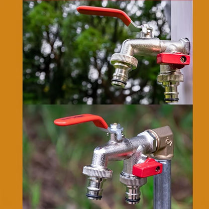 Garden Faucet Dual Independent Outlets Stainless Steel Quick-Connect