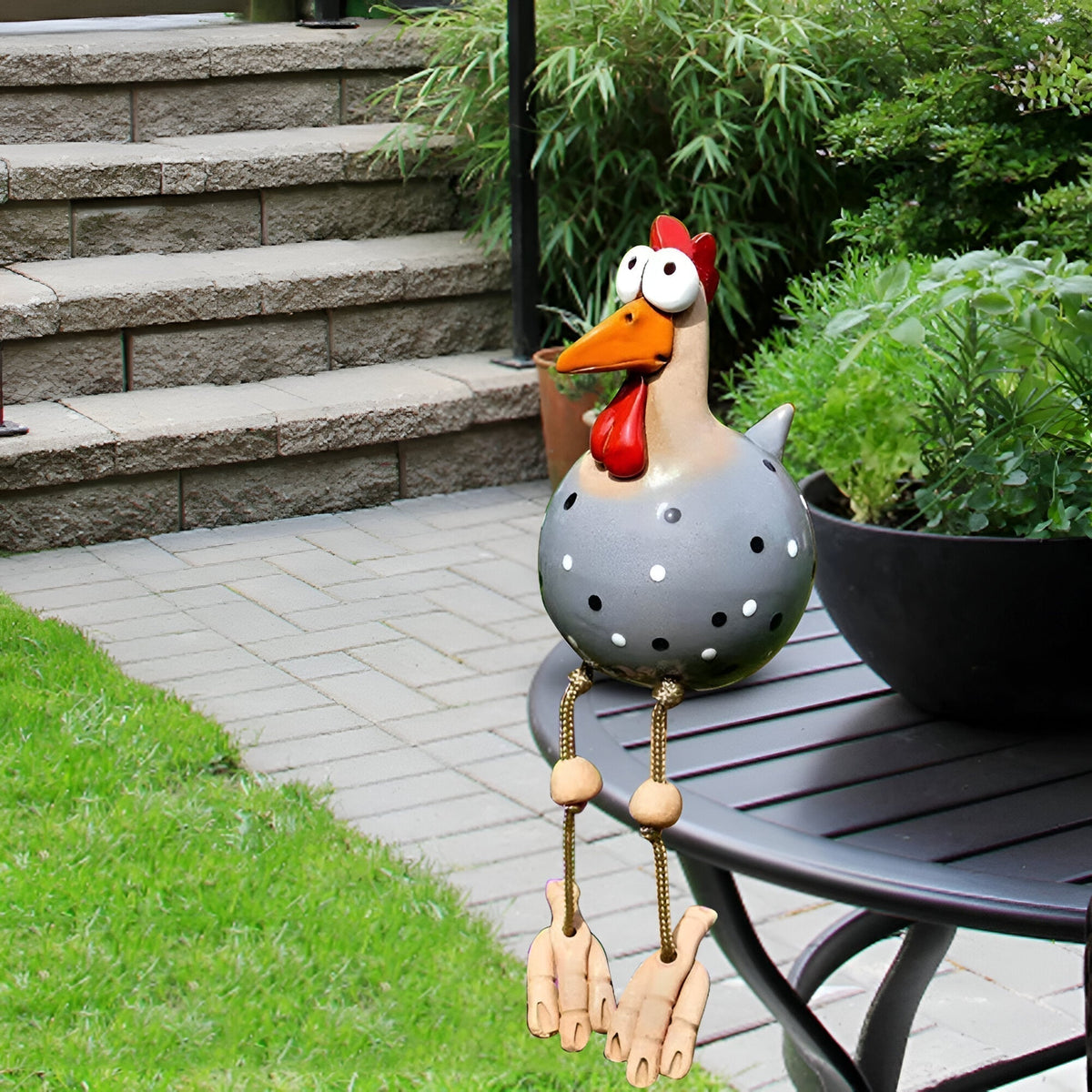 Garden Figure Weatherproof Resin & Movable Wooden Legs