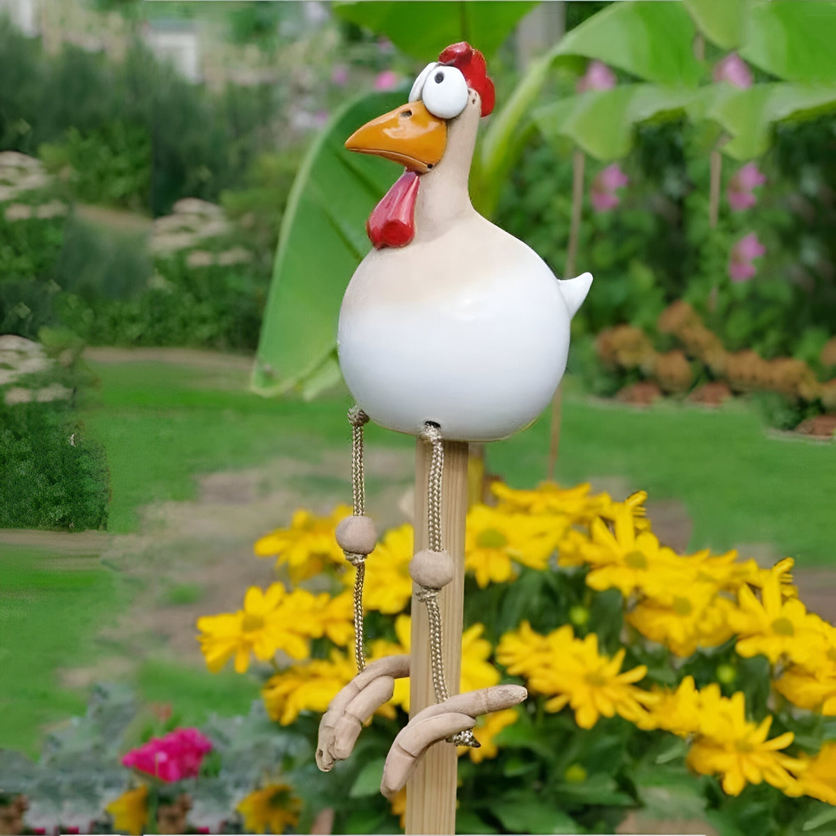 Garden Figure Weatherproof Resin & Movable Wooden Legs