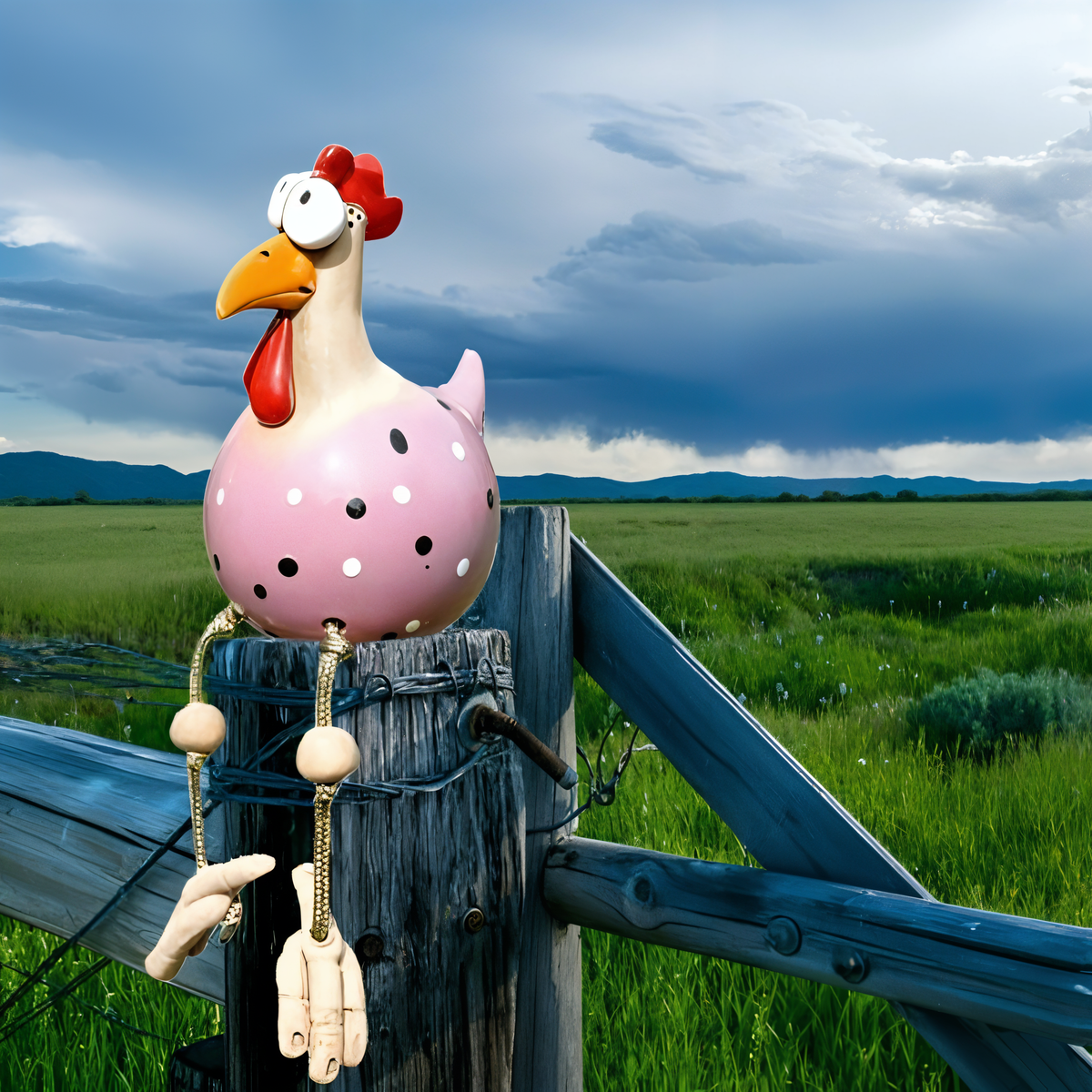 Garden Figure Weatherproof Resin & Movable Wooden Legs