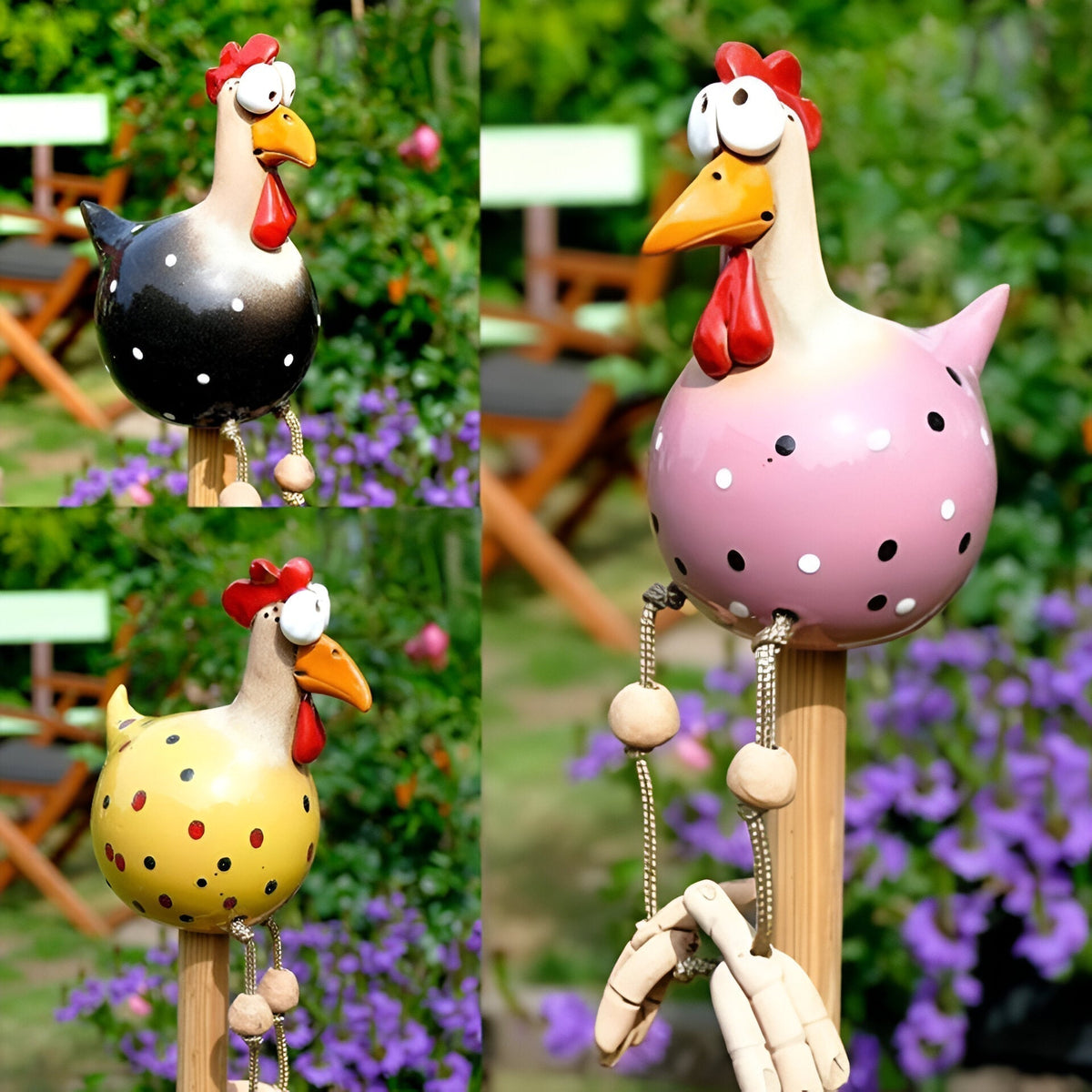 Garden Figure Weatherproof Resin & Movable Wooden Legs