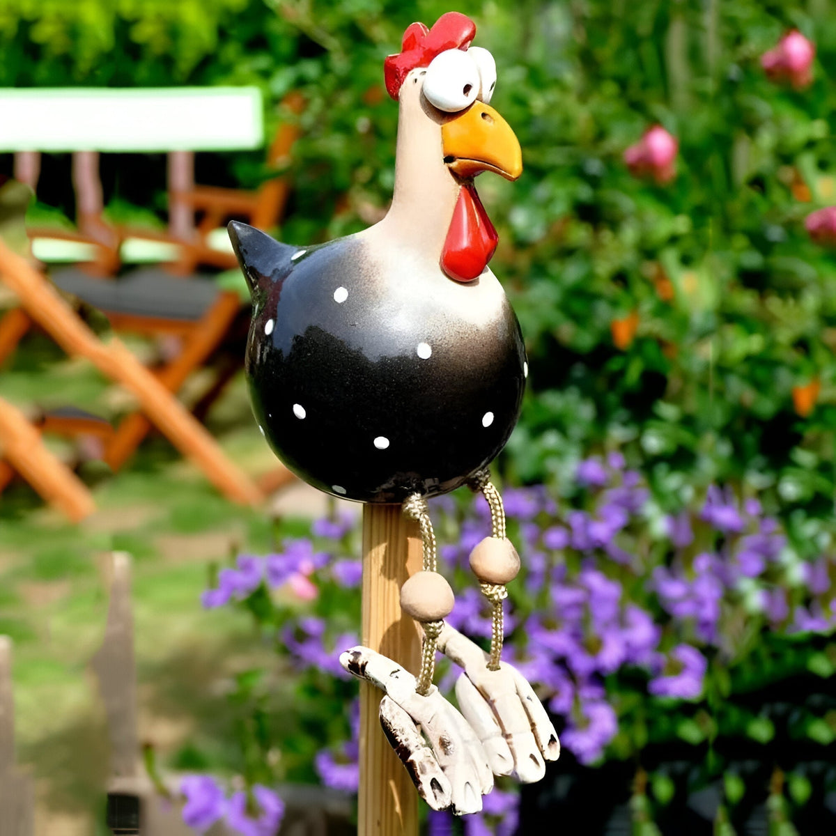 Garden Figure Weatherproof Resin & Movable Wooden Legs