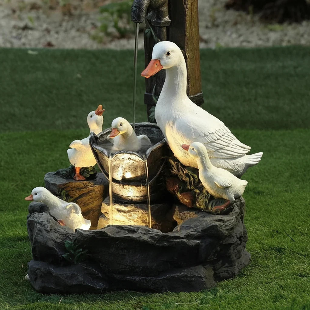 Garden Figurine Set Duck & Squirrel Weather-Resistant Resin