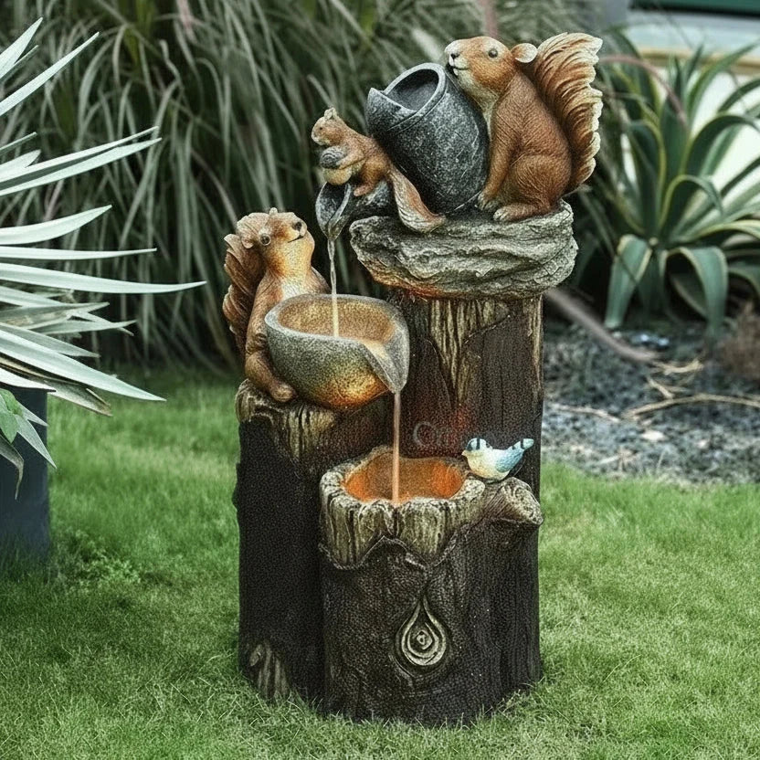 Garden Figurine Set Duck & Squirrel Weather-Resistant Resin