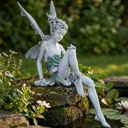 Garden Figurine Sitting Fairy Weather-Resistant Resin