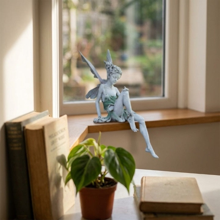 Garden Figurine Sitting Fairy Weather-Resistant Resin