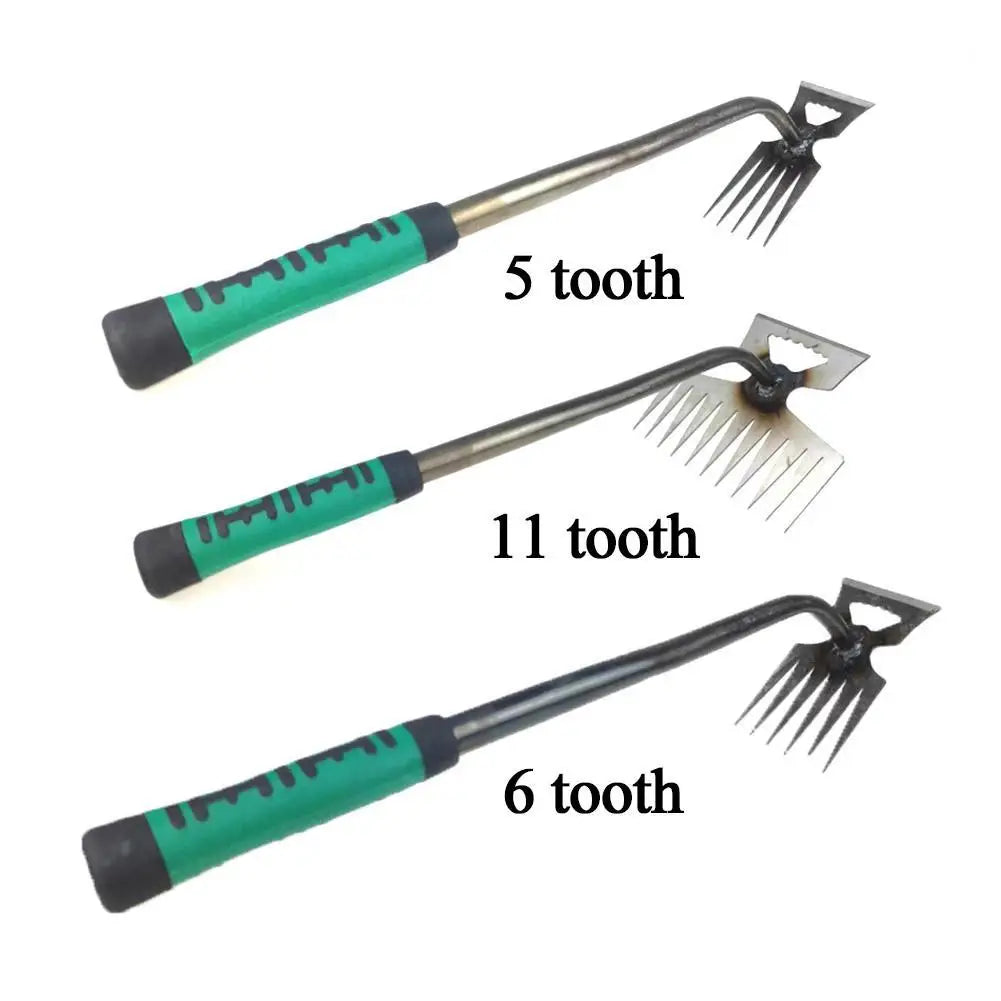 Garden Hand Rake Steel Tines Ergonomic Non-Slip Handle