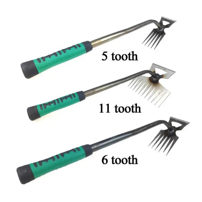 Garden Hand Rake Steel Tines Ergonomic Non-Slip Handle