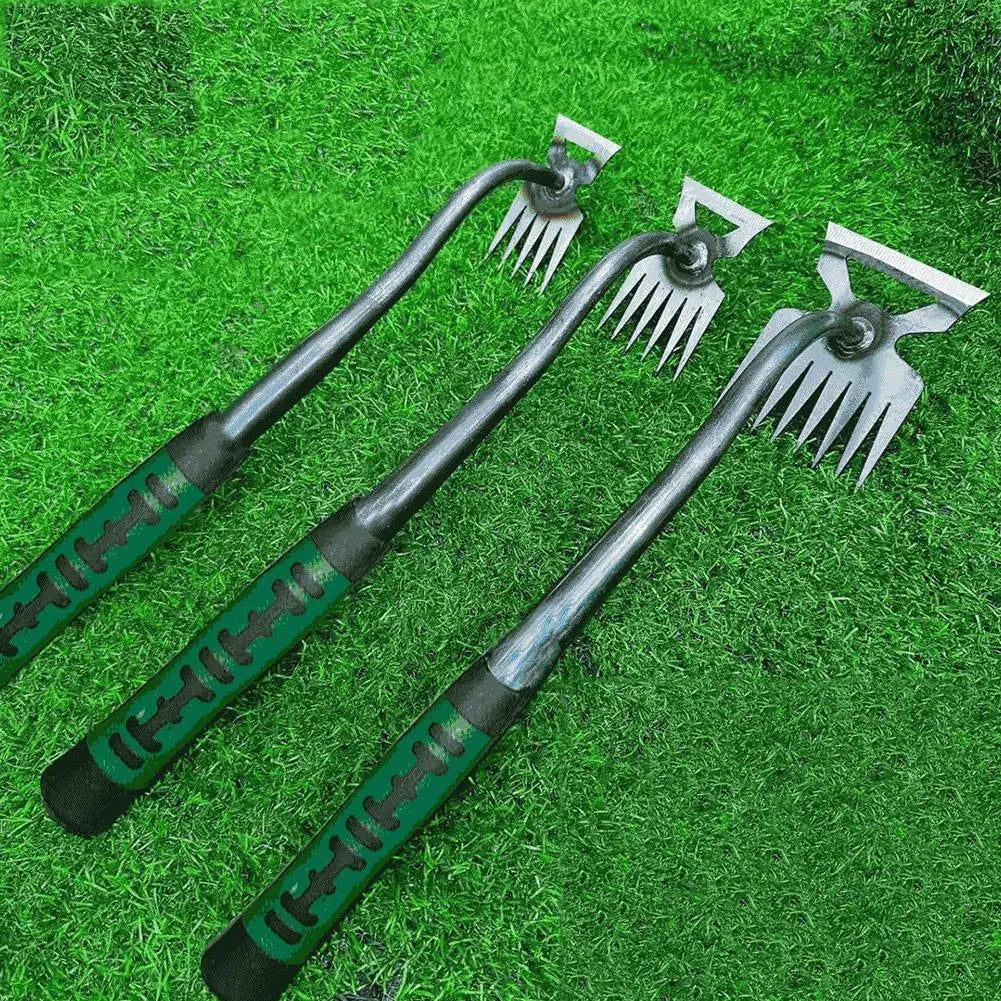 Garden Hand Rake Steel Tines Ergonomic Non-Slip Handle