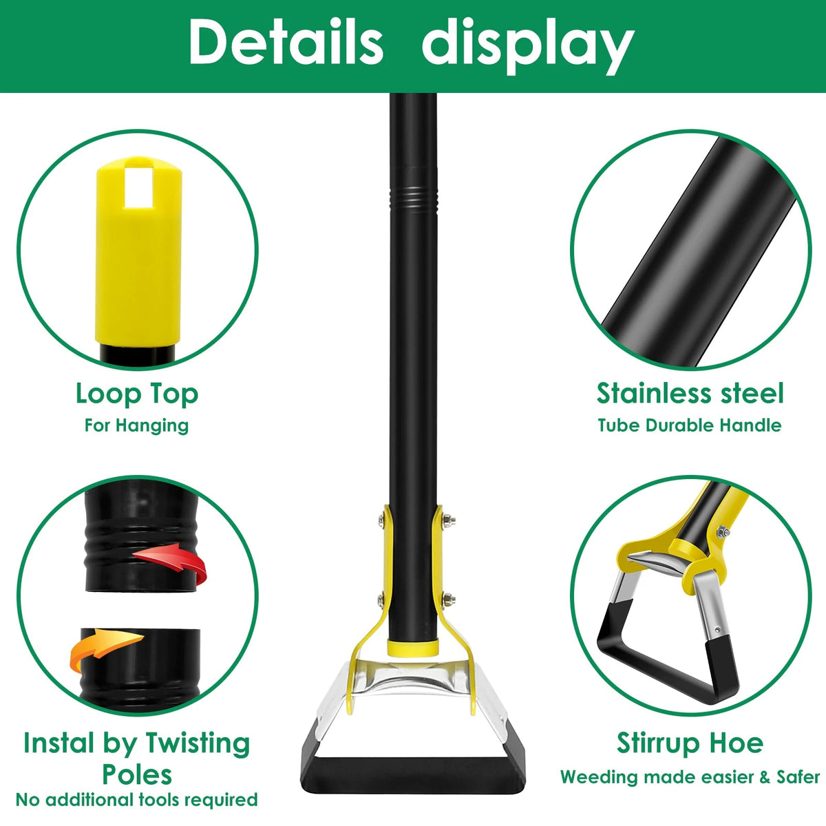 Garden Hoe Ergonomic Long Handle Stainless Steel Blade