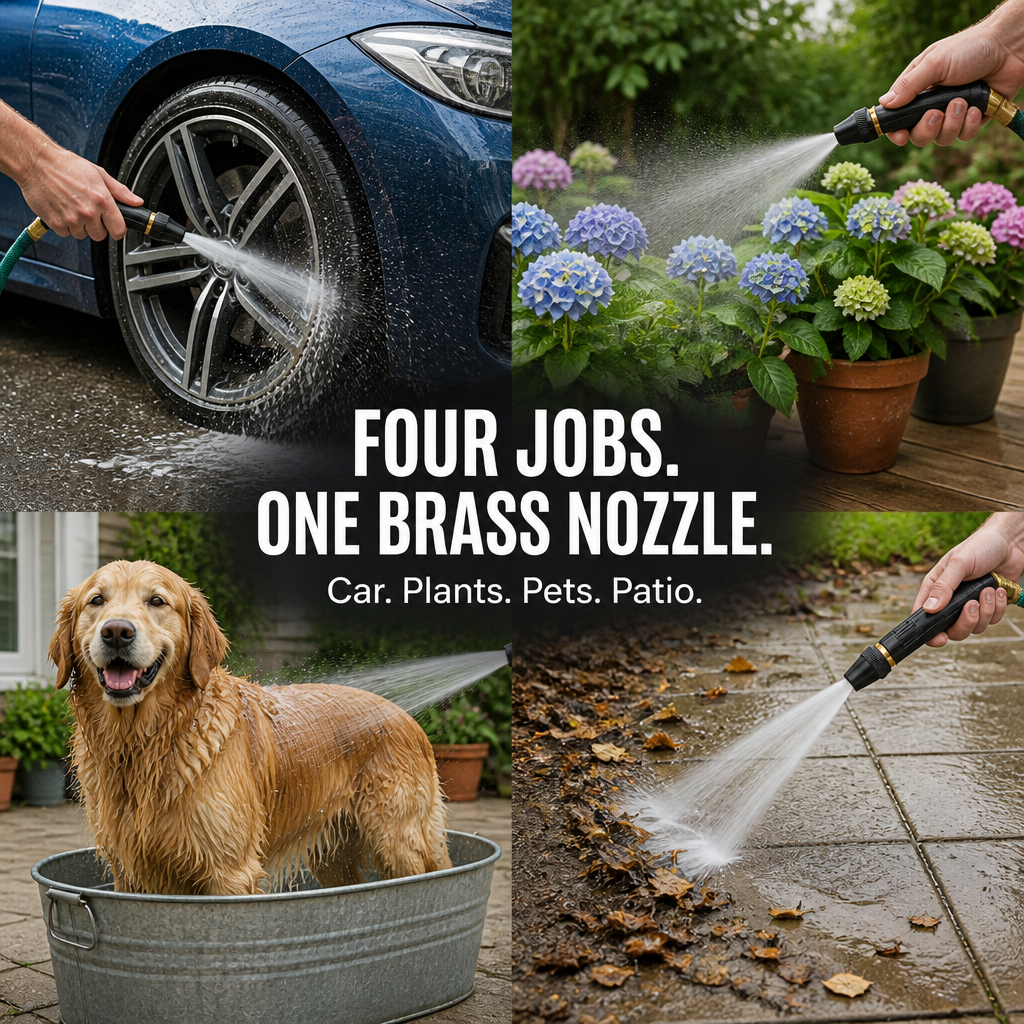 Garden Hose Nozzle Brass Connector High-Pressure Jet & Mist