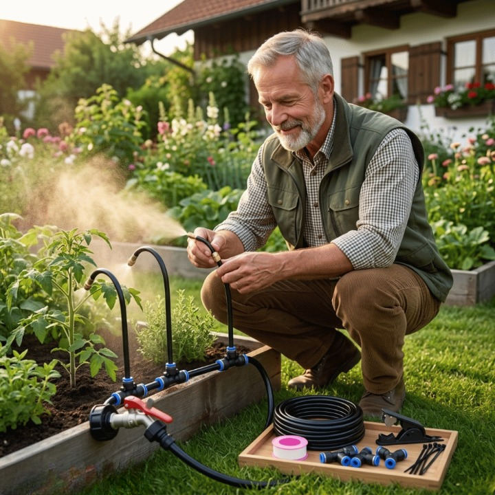 Garden Irrigation System 360° Spray & Quick Couplers