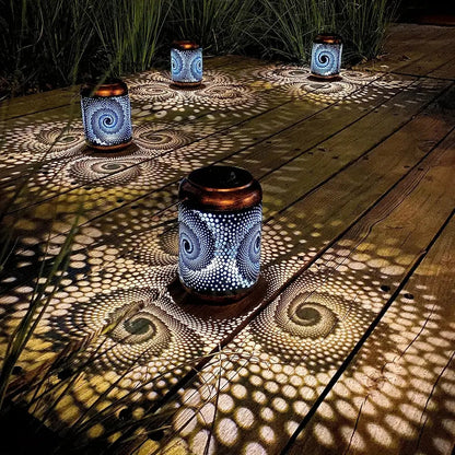 Garden Lantern Pierced Metal Weatherproof Swirl Pattern