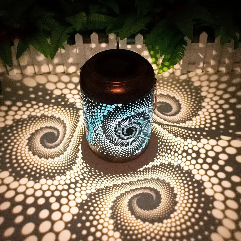 Garden Lantern Pierced Metal Weatherproof Swirl Pattern