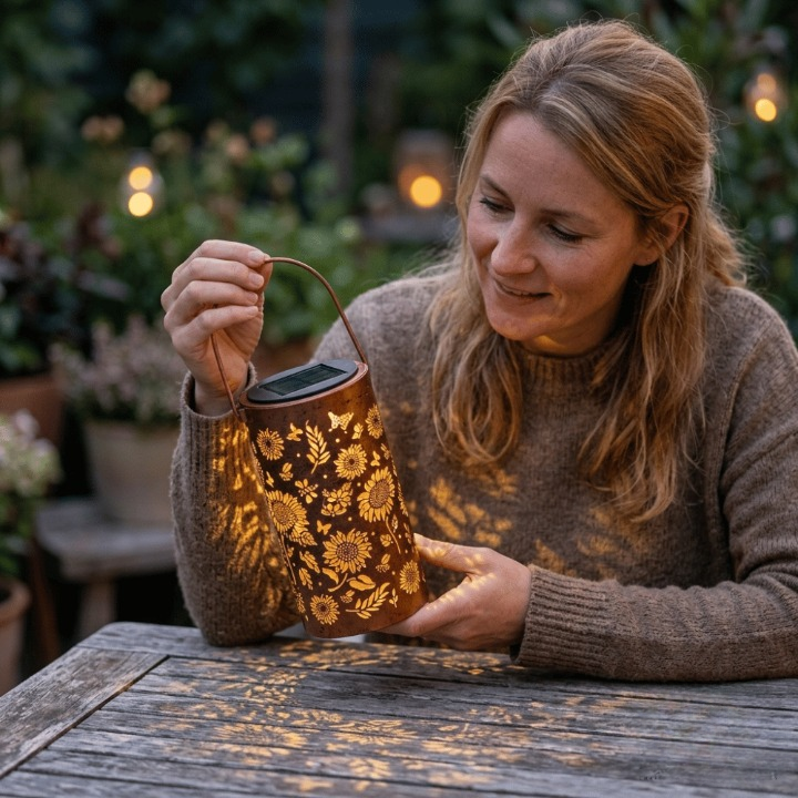 Garden Lantern Solar-Powered Sunflower & Butterfly Pattern Weatherproof