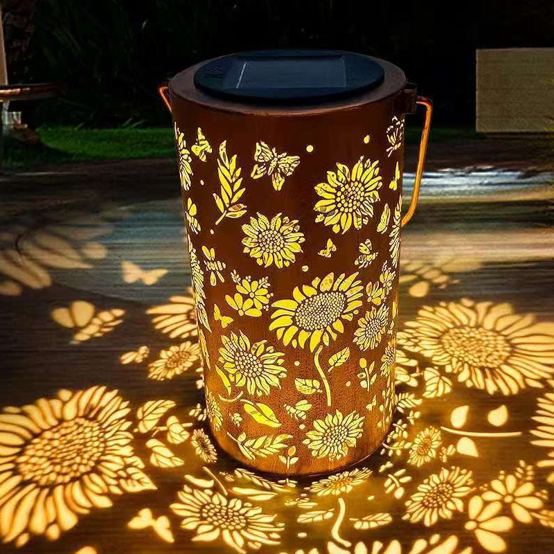 Garden Lantern Solar-Powered Sunflower & Butterfly Pattern Weatherproof