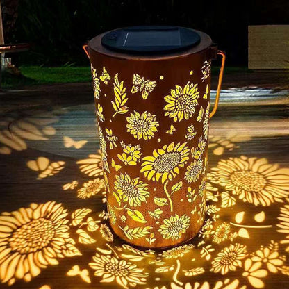 Garden Lantern Solar-Powered Sunflower & Butterfly Pattern Weatherproof