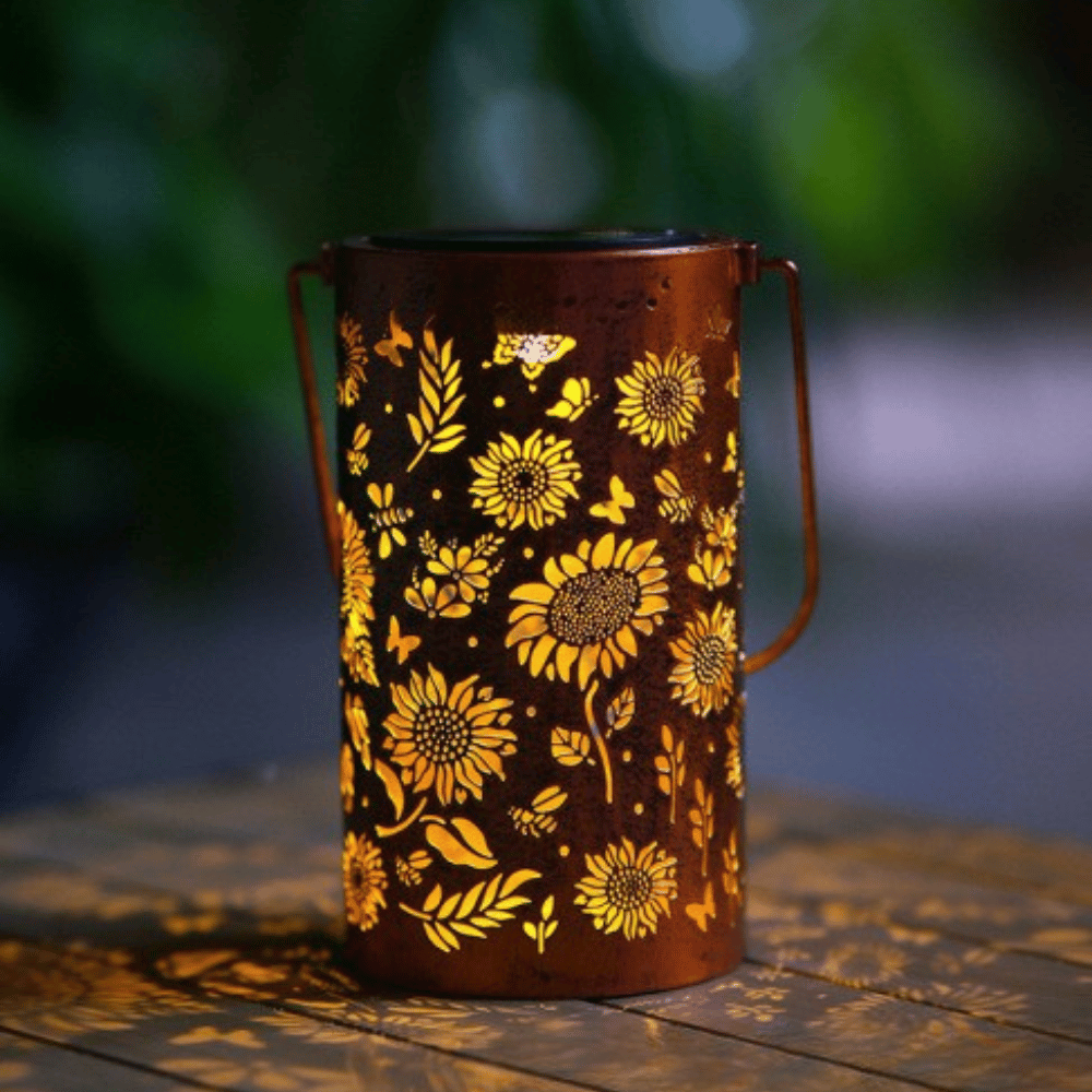 Garden Lantern Solar-Powered Sunflower & Butterfly Pattern Weatherproof
