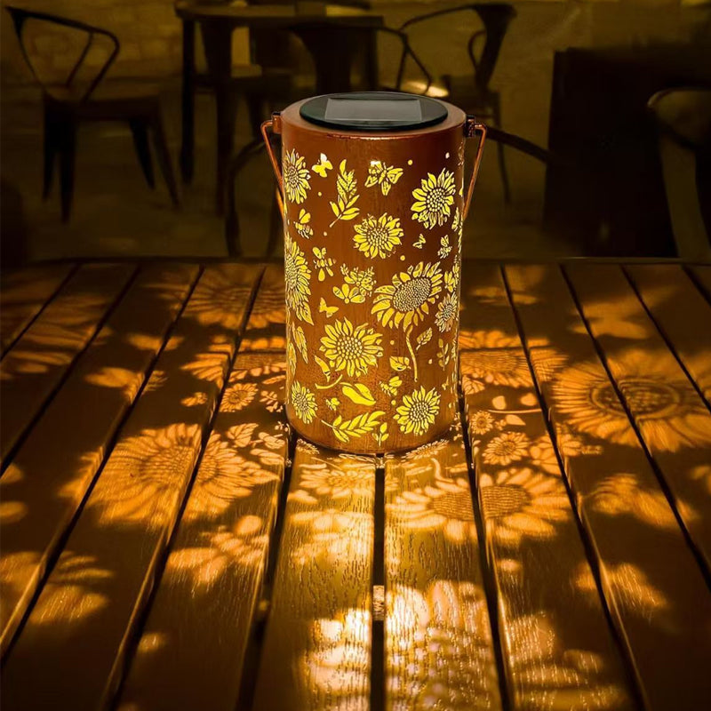 Garden Lantern Solar-Powered Sunflower & Butterfly Pattern Weatherproof