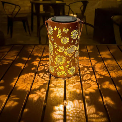 Garden Lantern Solar-Powered Sunflower & Butterfly Pattern Weatherproof