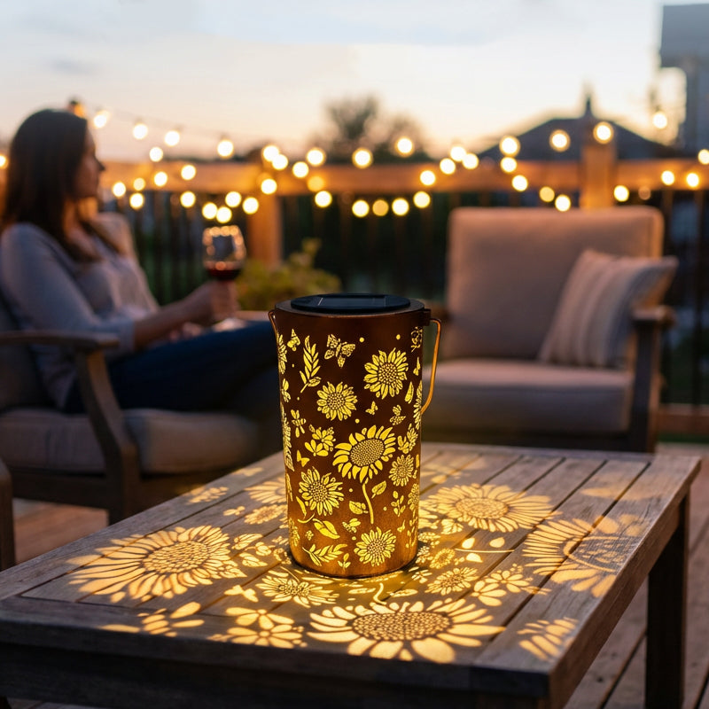 Garden Lantern Solar-Powered Sunflower & Butterfly Pattern Weatherproof