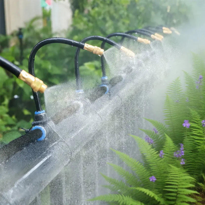 Garden Misting System 20 m Hose Adjustable Copper Nozzles