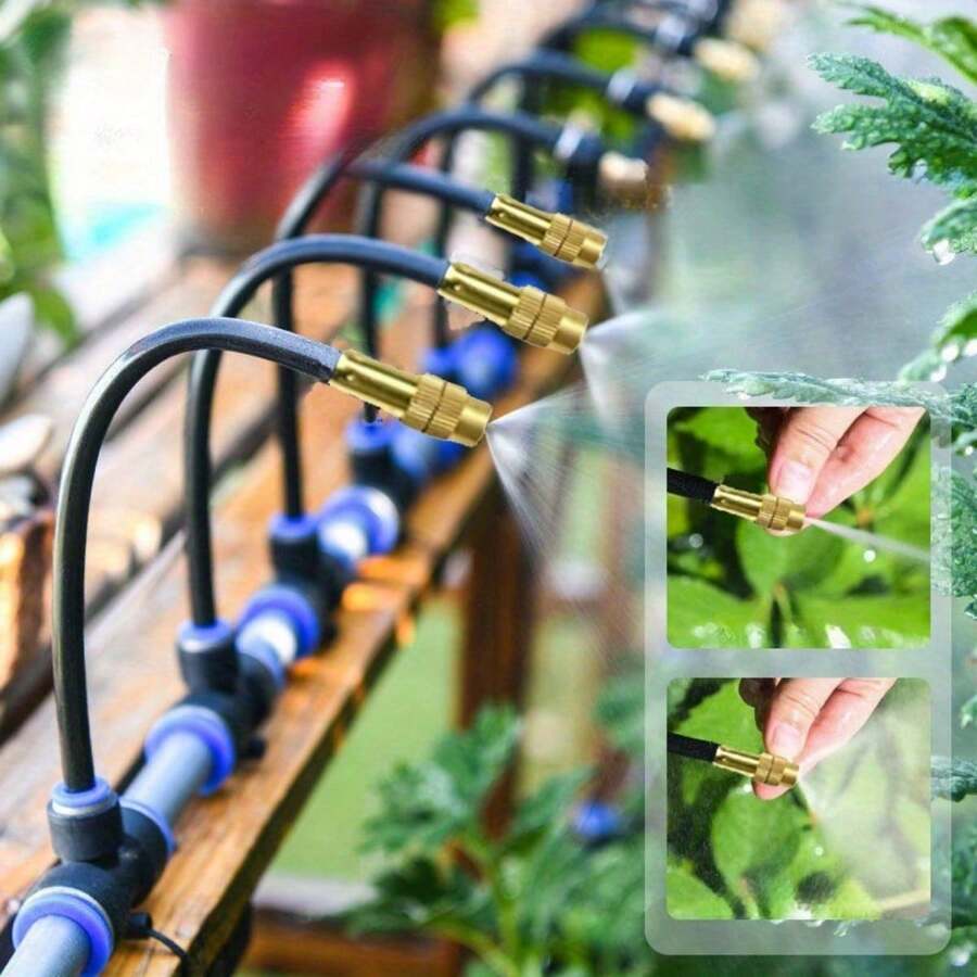 Garden Misting System 20 m Hose Adjustable Copper Nozzles