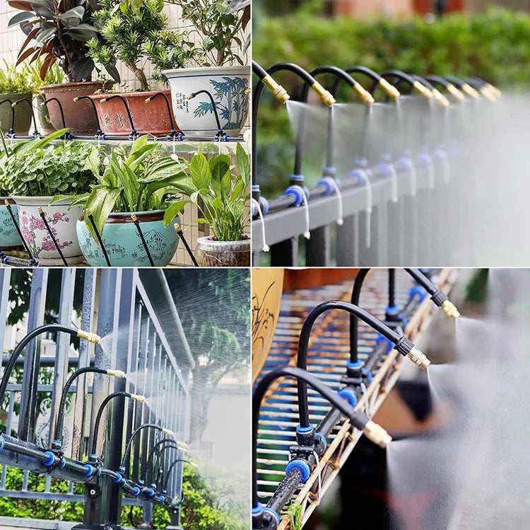Garden Misting System 20 m Hose Adjustable Copper Nozzles