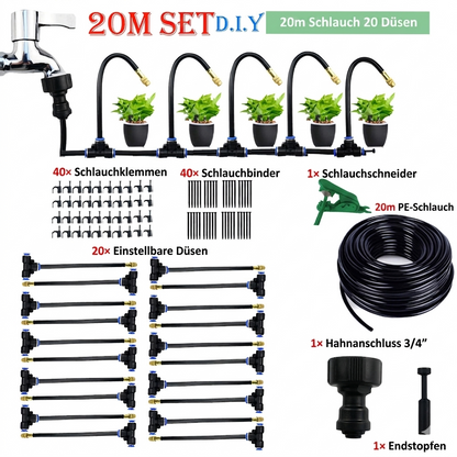 Garden Misting System 20 m Hose Adjustable Copper Nozzles