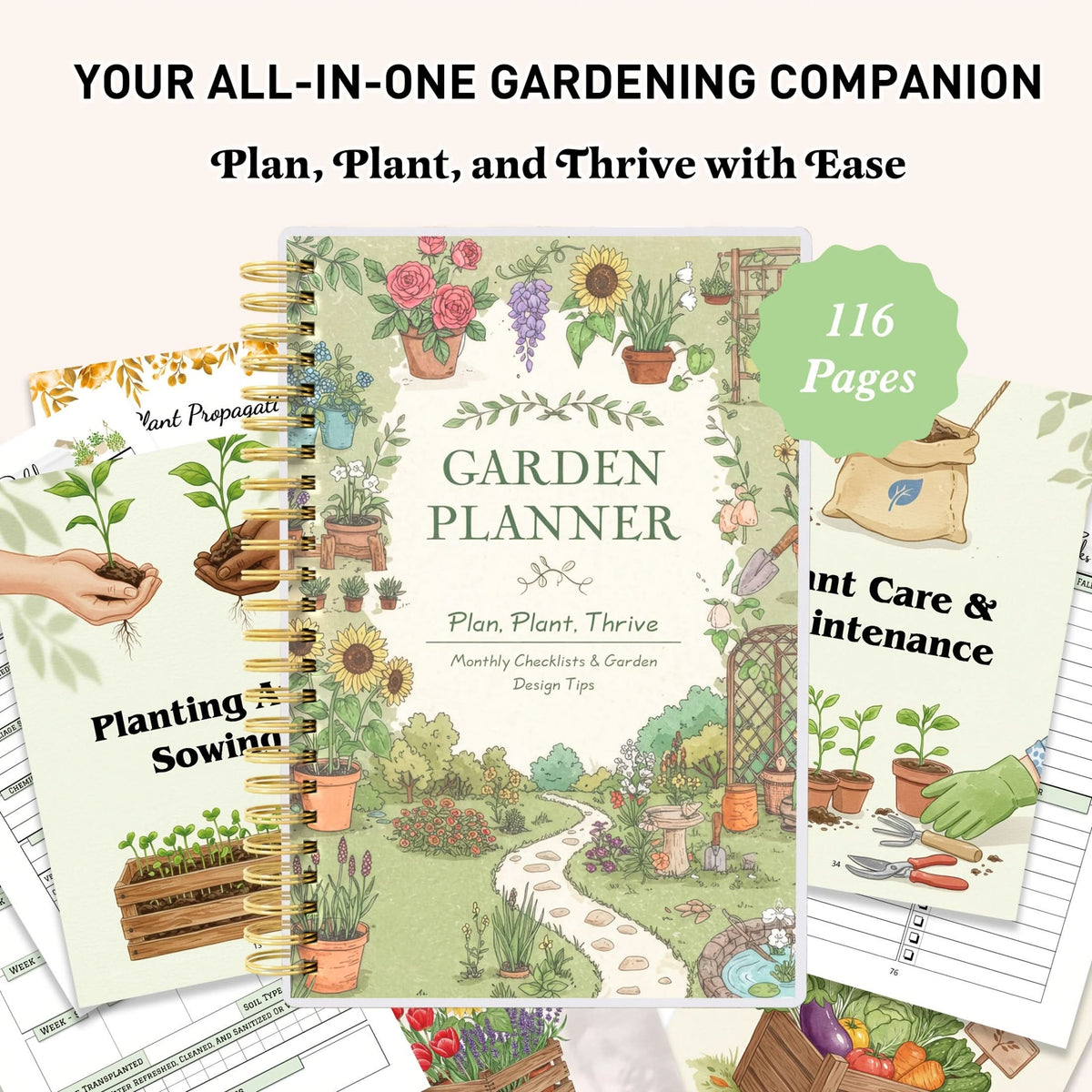 Garden Planner A5 Undated Spiral-Bound Plant Care Tracker